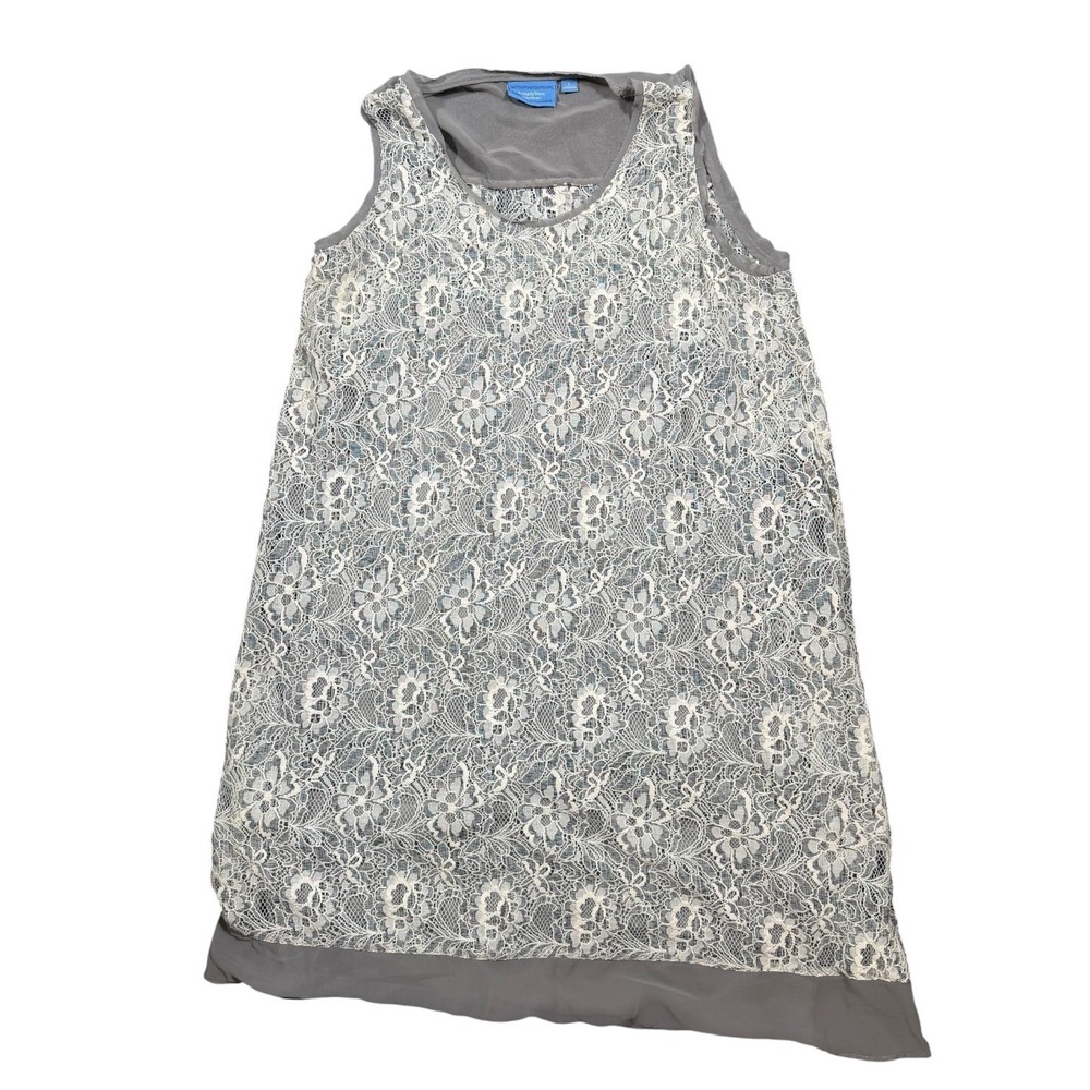 Simply Vera Vera Wang Lace Shift Dress Womens L Grey Floral Sleeveless Pockets - Picture 6 of 9